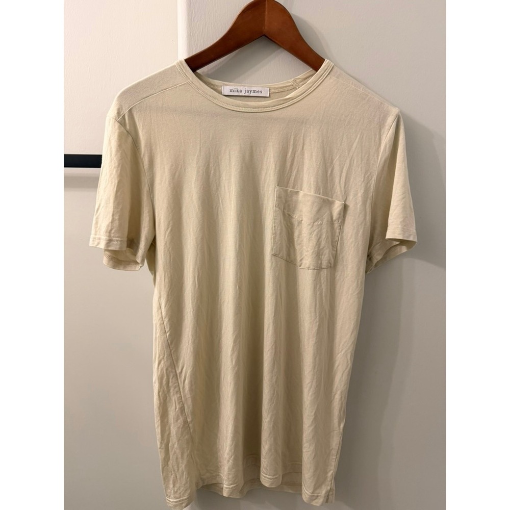 Mika Jaymes Pocket Tee Mens Small Cream Modal Spandex Short Sleeve T-Shirt